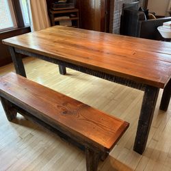 Vintage Barn Wood Dining Table 6’x3’ And Bench