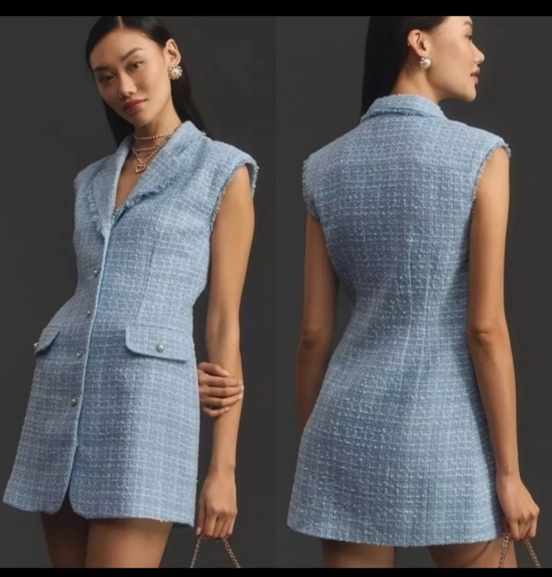 NWOT Maeve Anthropologie Women Tweed Blazer Mini Dress Size 10 Blue Party , sexy