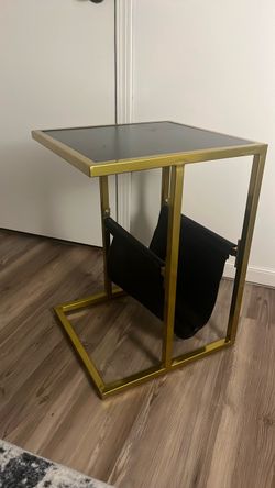 Gold Side Table with Magazine Holder