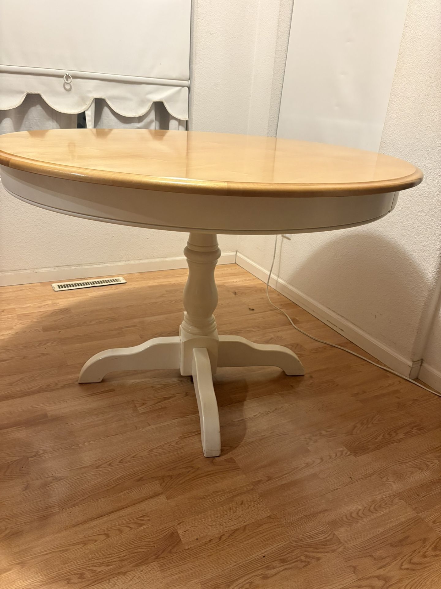 Pine and White Circular Round Kitchen Dining Table
