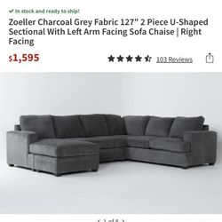 Living Spaces Grey Sectional Couch Sofa