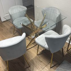 Gold glass table with 4 chairs