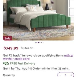 Upholstered Green Curved Queen Bed