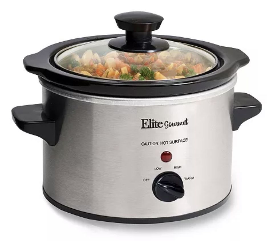 Elite Cuisine 1.5Qt Slow Cooker with Glass Lid, Adjustable Temperature Controls, Keep Warm Function