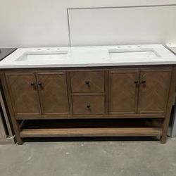 60” Double Sink Bathroom Vanity Cabinet With Stone Countertop (Open Box)