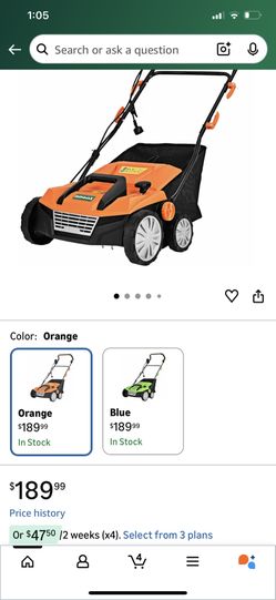 15-Inch 13 Amp Electric Lawn Dethatcher and Scarifier with 50L Collection Bag and Removable Blades, 4-Position Adjustment (Orange)