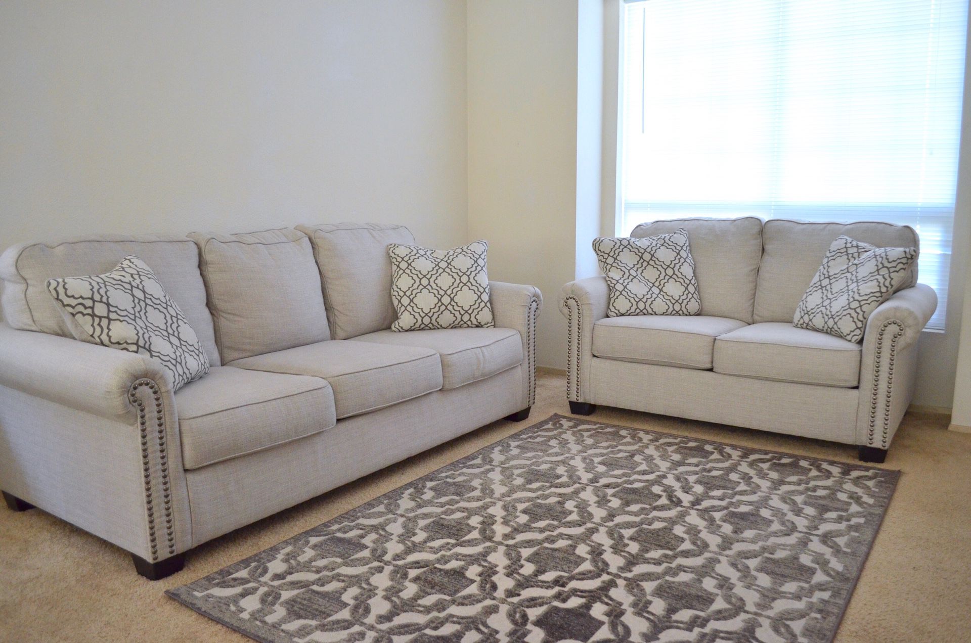 Ashley Furniture Farouh Sofa, Love seat, Accent Pillows and Rug
