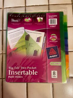5 x Avery Big Tab Two Pocket Insertable Plastic Dividers (Model 11907) designed for 3-ring binders