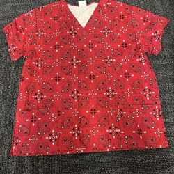Scrub Top women size L Large by Bless-U Red