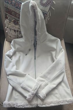 Jones New York Faux Shearling Hooded Jacket - Bone White (XL)