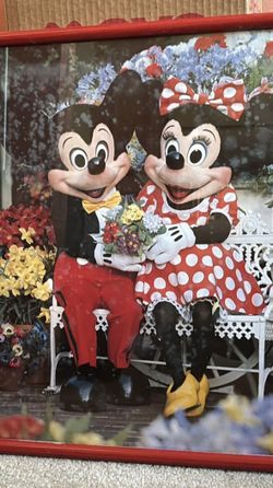 Vintage 1990's Disney Mickey and Minnie Mouse Framed Poster