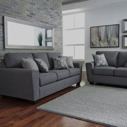 Living Spaces Mcdade Graphite Grey 87” Sofa & Loveseat