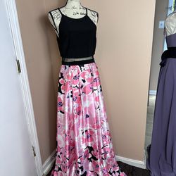 NWOT Betsy&Adam Black Pink Multicolor Floral Halter Ball Gown Dress