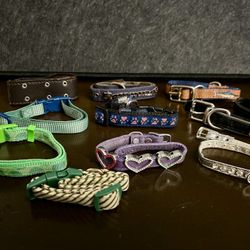 Dog Collars 10”-20”, bells for pet ankles, slip on bandana, pet bed cover & bath mat