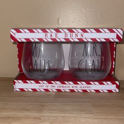 Set Of 2 Rae Dunn Drinking Wine Glasses Christmas