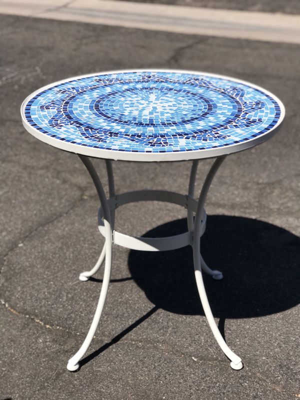 Hampton Bay 28 in. Coastal Glass Mosaic Outdoor Patio Bistro Table for ...