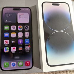 iphone 14 pro max    criket  / at&t    87% vida     solo  iphone  con su caja   ,  128GB