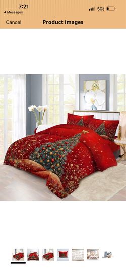 XIICOO Christmas Tree Christmas Eve Comfortcer Set Reindeer and Santa Themed Bedding Set |1 Comforter+2 Pillowshams(3Pcs) or Sheet (4Pcs) (B,QUEEN-3PC