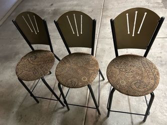 3 Metal Bar Stools with Fabric Seat Cushions
