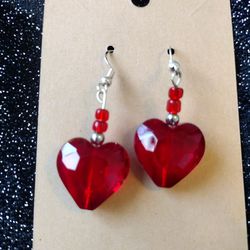 Cristal  And Silver Hearts Earrings 