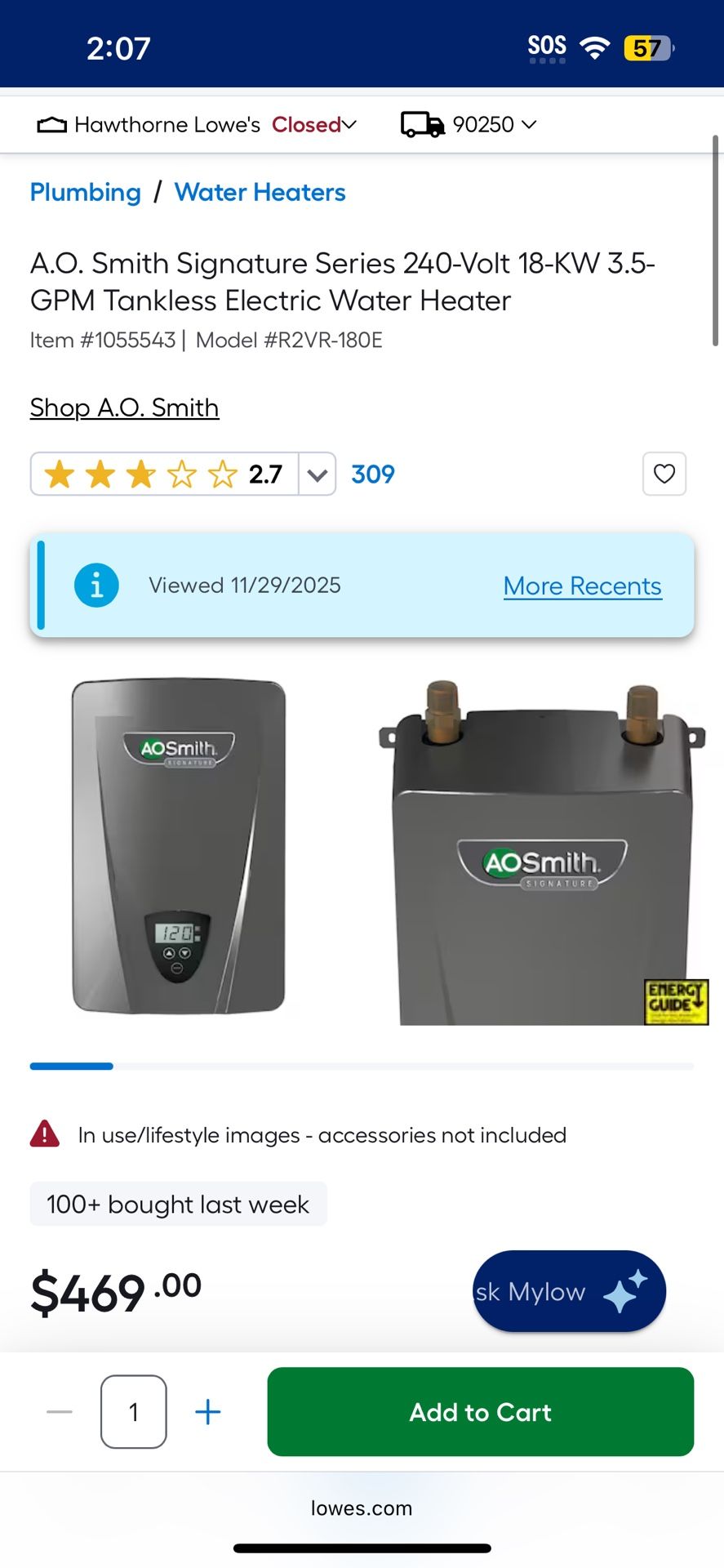 A 0 Smith Instant Electric Hot Water Heater