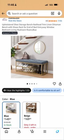 Upholstered Shoe Storage Bench-Nailhead Trim Linen Ottoman Bench with Shoes Rack for End of Bed Entryway Window Bedroom Living Mudroom Room,Blue