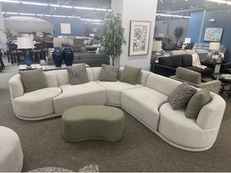 Gray chenille fabric Modular sectional with swivel accent chairs