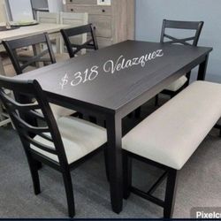 ✅️✅️6 pc Black  Color dining table set padded seat chairs and bench✅️✅️✅️