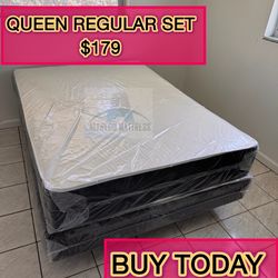 QUeen mattress regular set with box spring ( 2pc brand new)