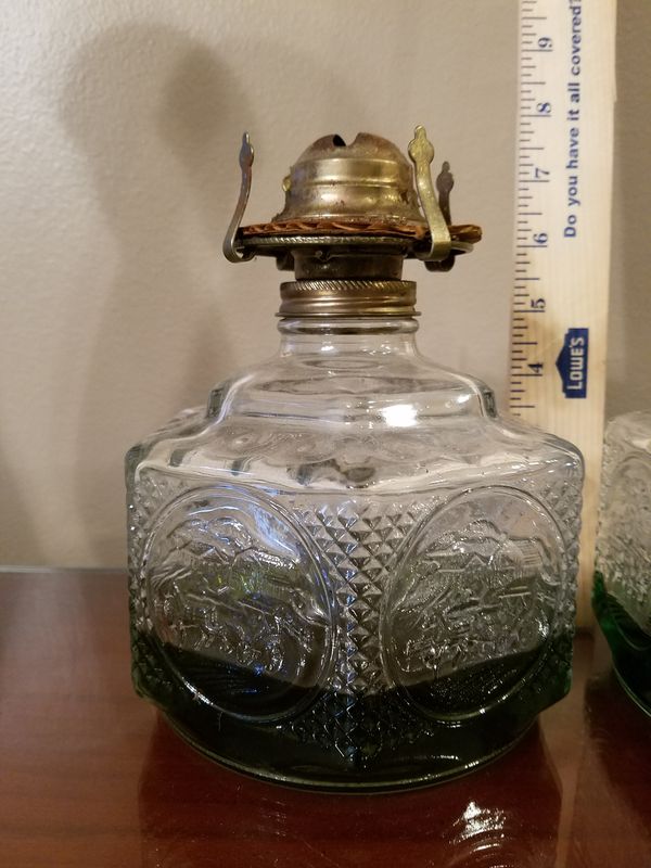 2 Antuque Lamplight Farms Oil Lamp Kerosene Large Clear Embossed Horse Buggy Carriage For In Ersburg Offerup