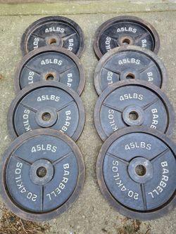 8x Matching 45lb Olympic Weight Plates