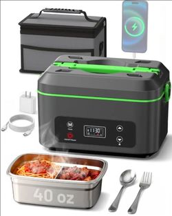 TaskStar Lonchera térmica inalámbrica de 100 W con calefacción programada y a prueba de fugas de 1.2 L, calentador de alimentos a pilas para viajes en