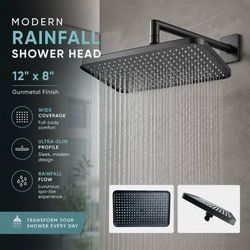 Modern 12" x 8" Gunmetal Rectangular Rainfall Shower Head