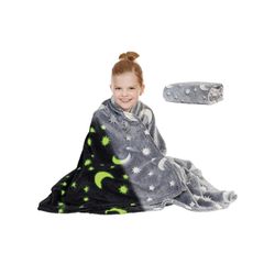 New Soft Throw Blanket Gifts for Boys and Kids Ages 4-14 and for Grandkids - [Gray] Glow in The Dark 50 x 60 Inches Fun, Cozy Fleece Throw Blankets