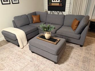 Gray Sectional Sofa with Ottoman