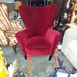 Red Velvet Wingback Vintage Chair