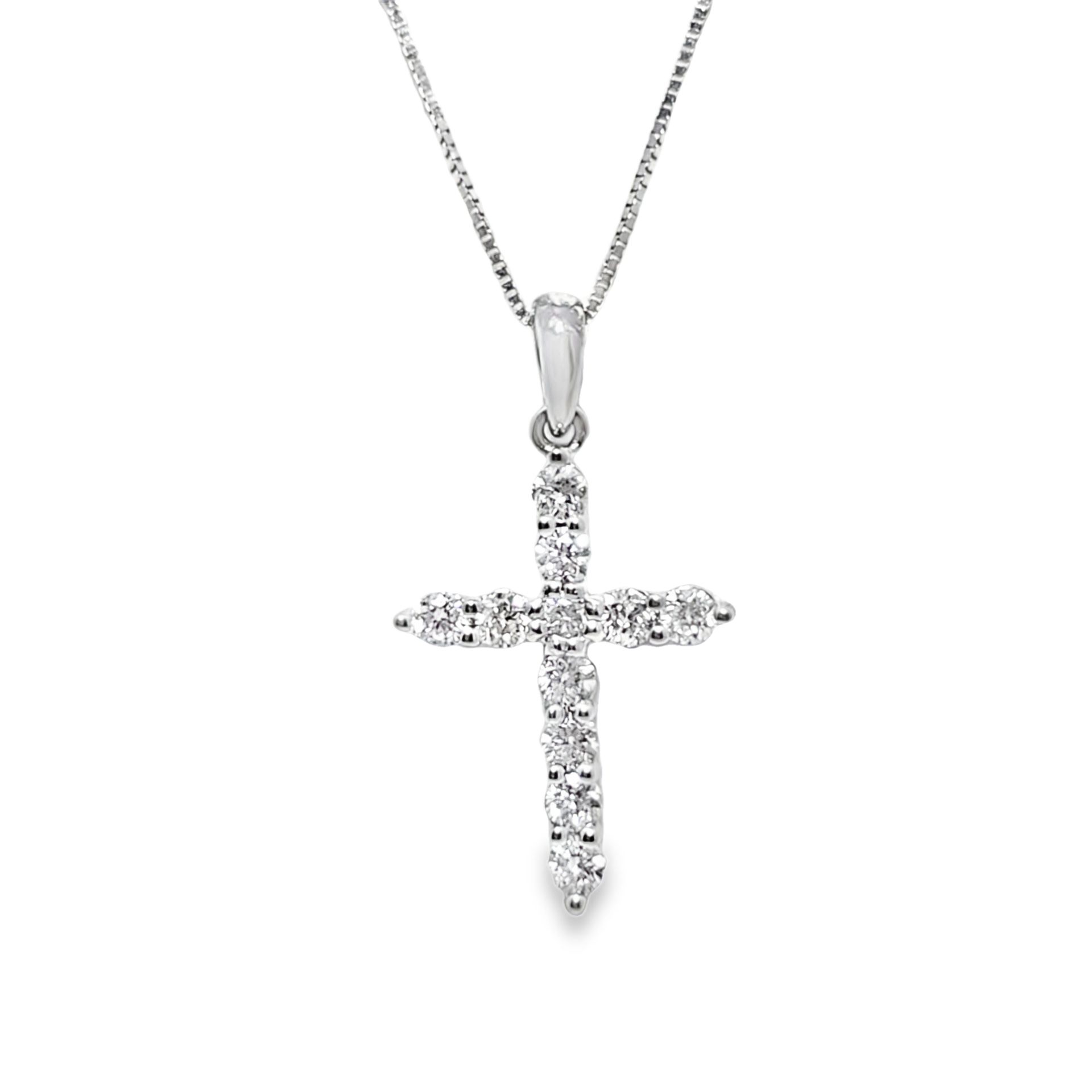 14k White Gold Twisted Curb Chain & Cross Pendant 1/2 ctw
