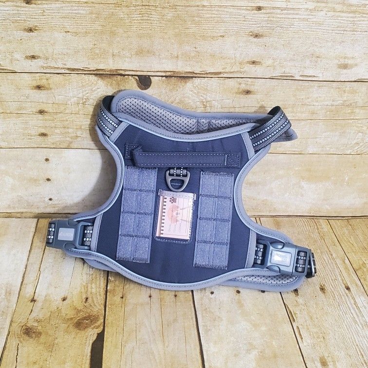 Tactical Dog Harness No Pull Adjustable Grey Sz M Name Tag Pet Outdoors Auroth