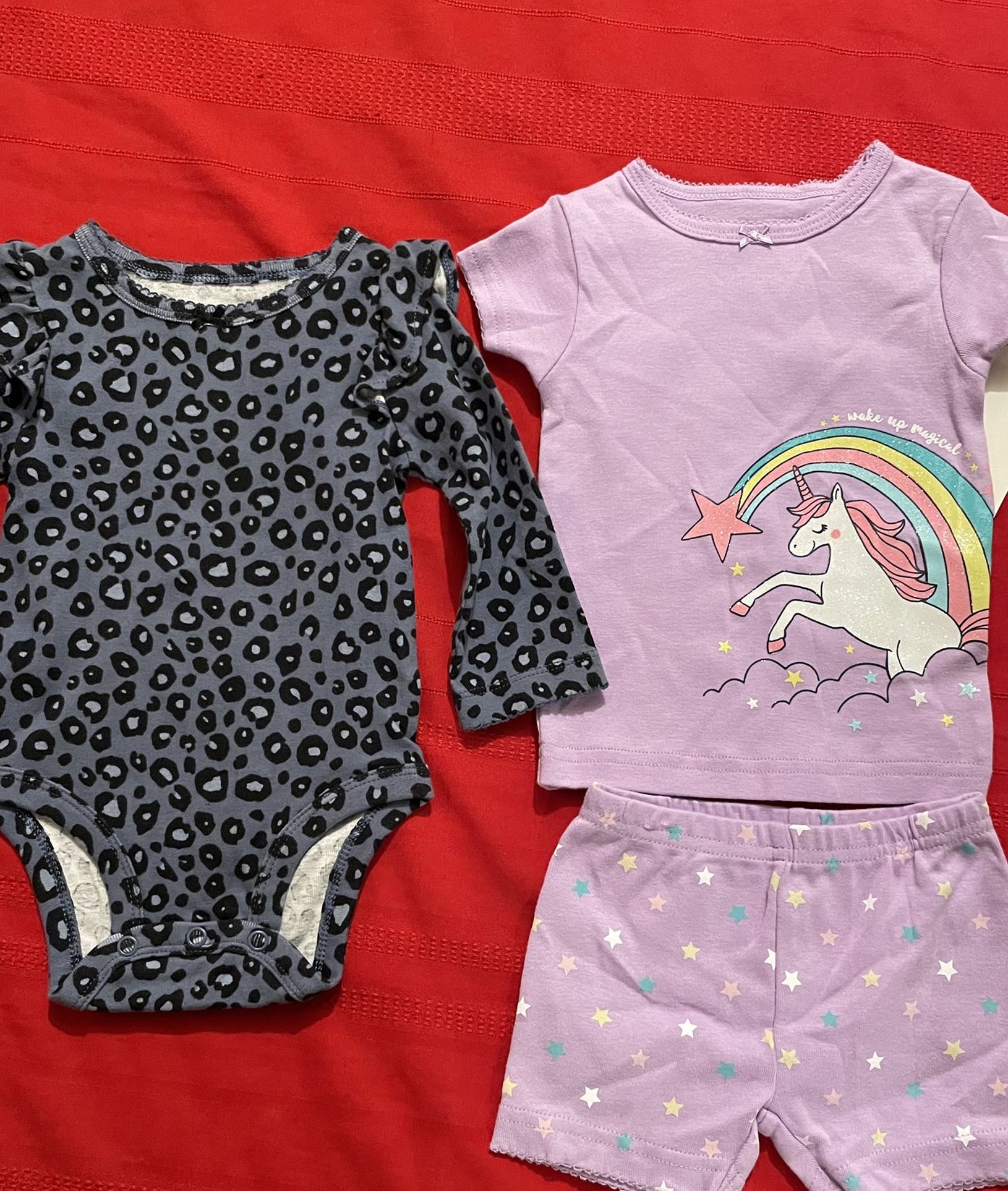 Infant Girls Onesie And Unicorn Short Set 6m New