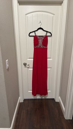 Red Formal Gown with Jeweled Bodice