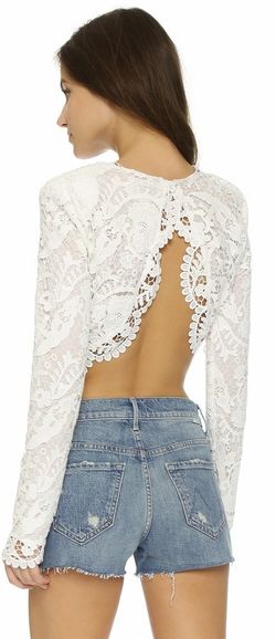 Stone Cold Fox White Lace Cropped Long-Sleeve Top