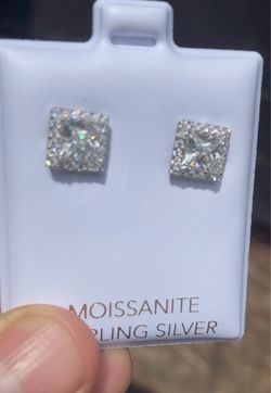 Princess Cut Moissanite Halo Stud Earrings - .925 Sterling Silver (New w/ GRA Certificate)