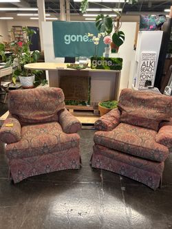 Pair of Sherrill Red Patterned Armchairs