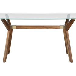 Modern Glass Desk / Table – Solid Wood Base – Designer Style