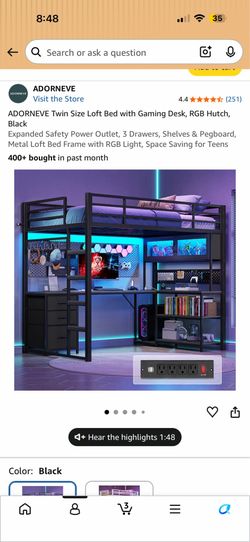 Twin Size Loft Bed with Gaming Desk