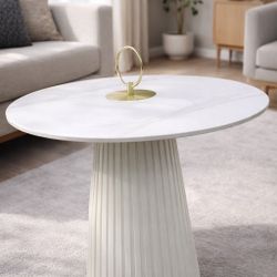 Modern White Marble Top Accent Table with Gold Base