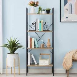 Brown, black Metal 4 -Shelf Ladder Bookcase ( 23.62-Inches W x 58.27-Inches H x 13.78-Inches D ) Finished