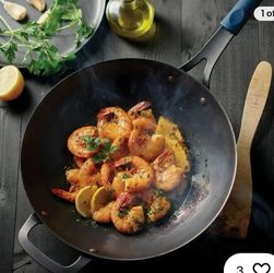 Tramontina 12.5" Carbon Steel Wok Pan Natural OilFinish w/ Removable Grip