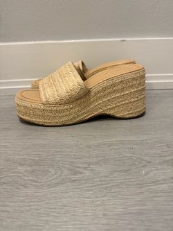 Woven Raffia Platform Wedge Slide Sandals
