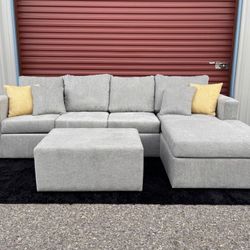 Brand New Light Grey Couch With Ottoman Free Delivery 